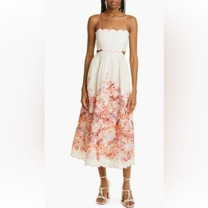 NWT Zimmermann Devi Scalloped Cut-Out Midi Dress, size 3